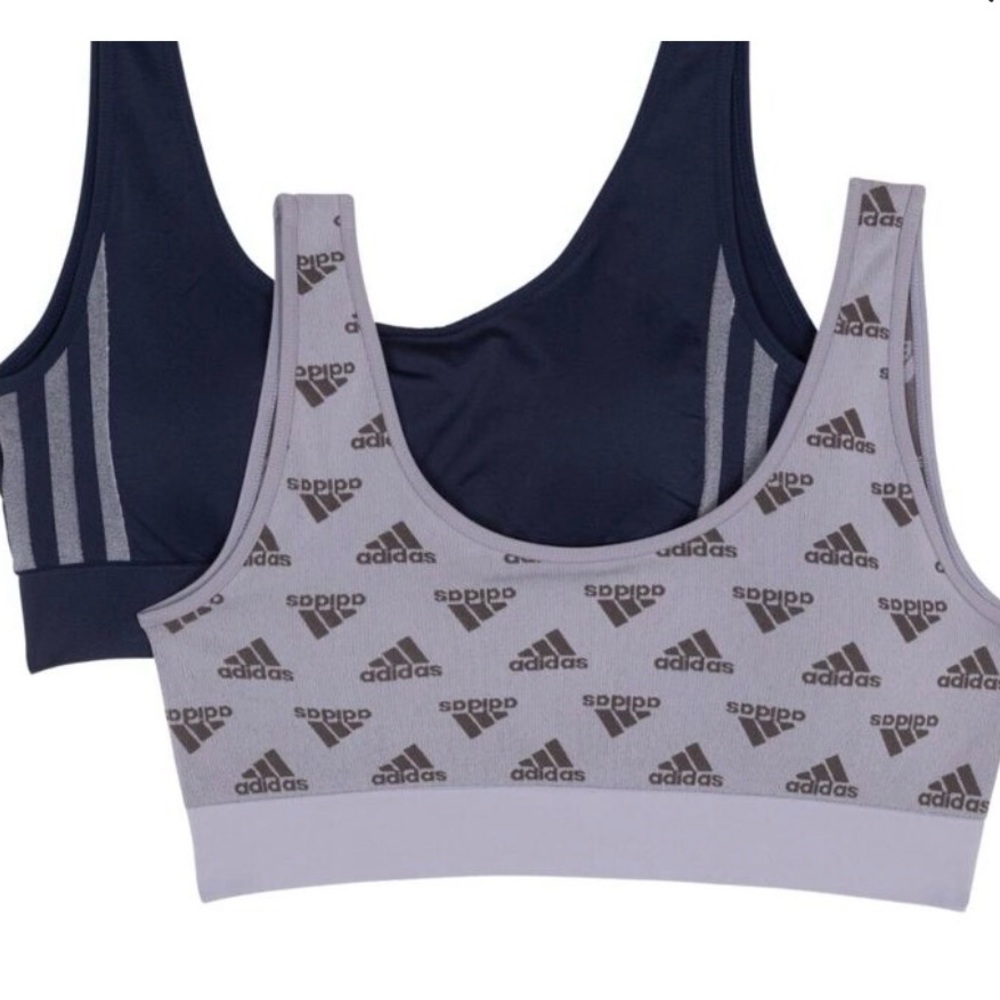 Adidas Logo Sports seamless lounge Bra set of 2 in navy blue and Gray MEDIUM NWT